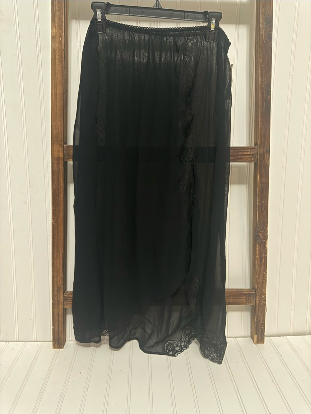 Anthropologie Black Sheer Asymmetrical Lace-Trim Slip Style Skirt